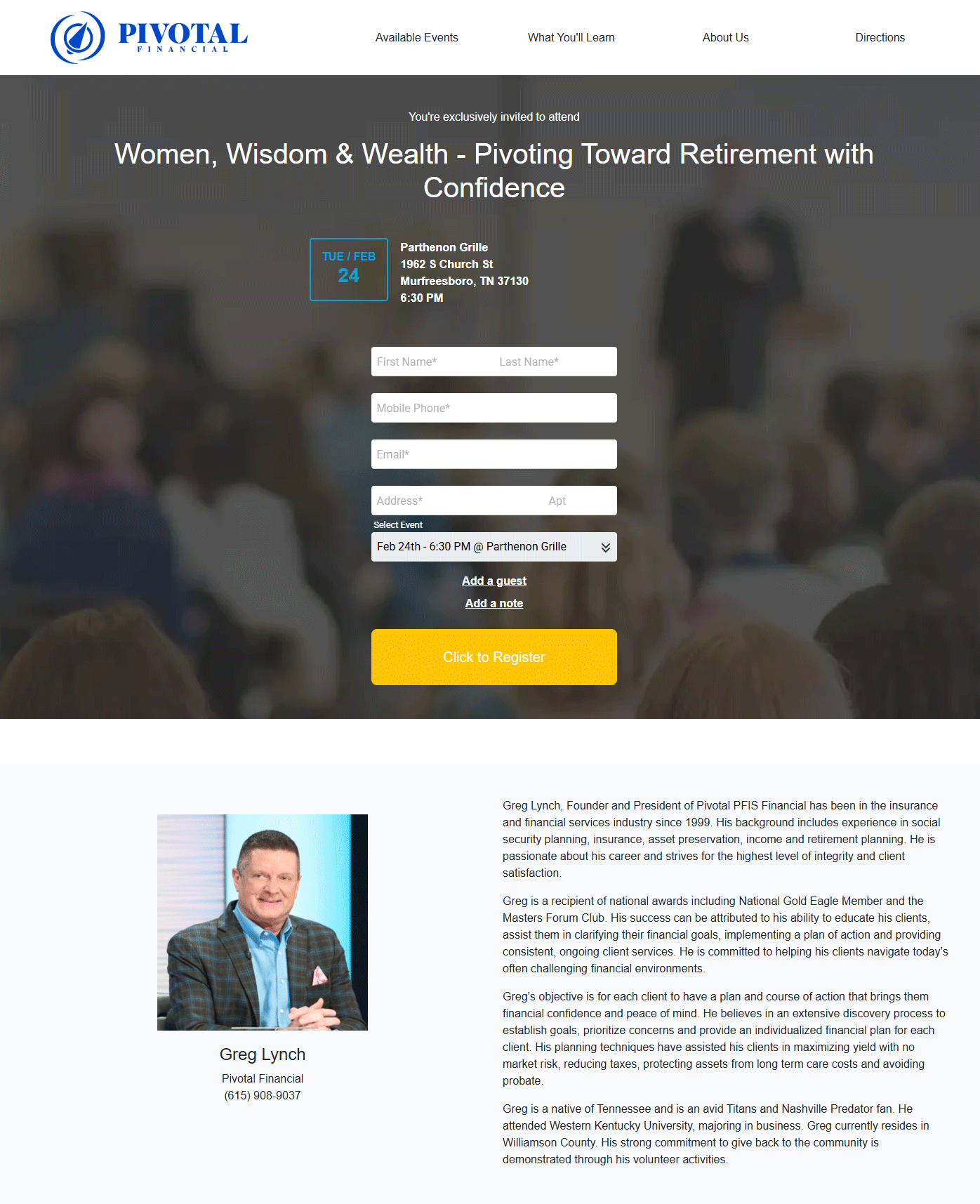 Women, Wisdom & Wealth flyer - Pivotal Financial