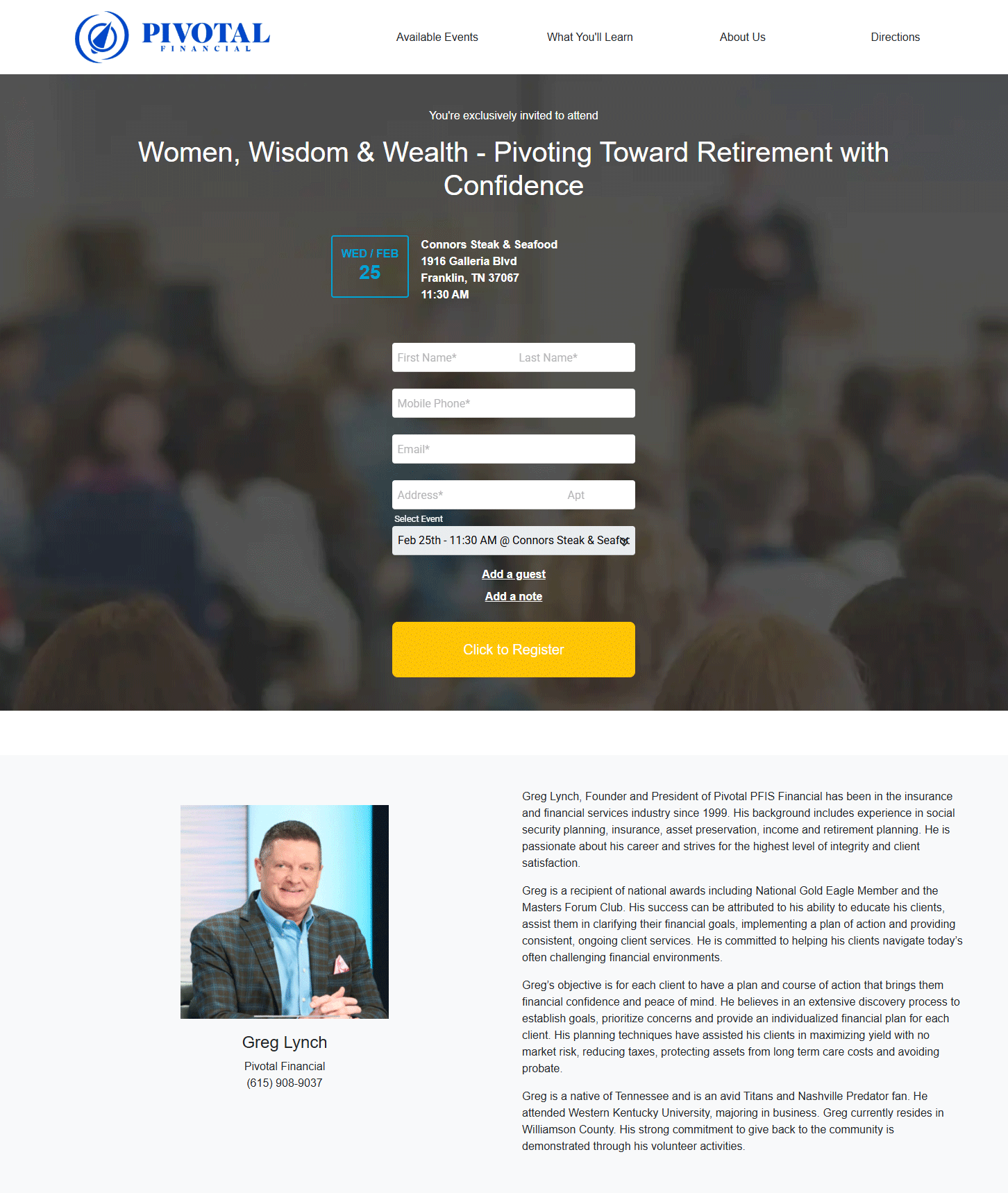 Women, Wisdom & Wealth flyer - Pivotal Financial