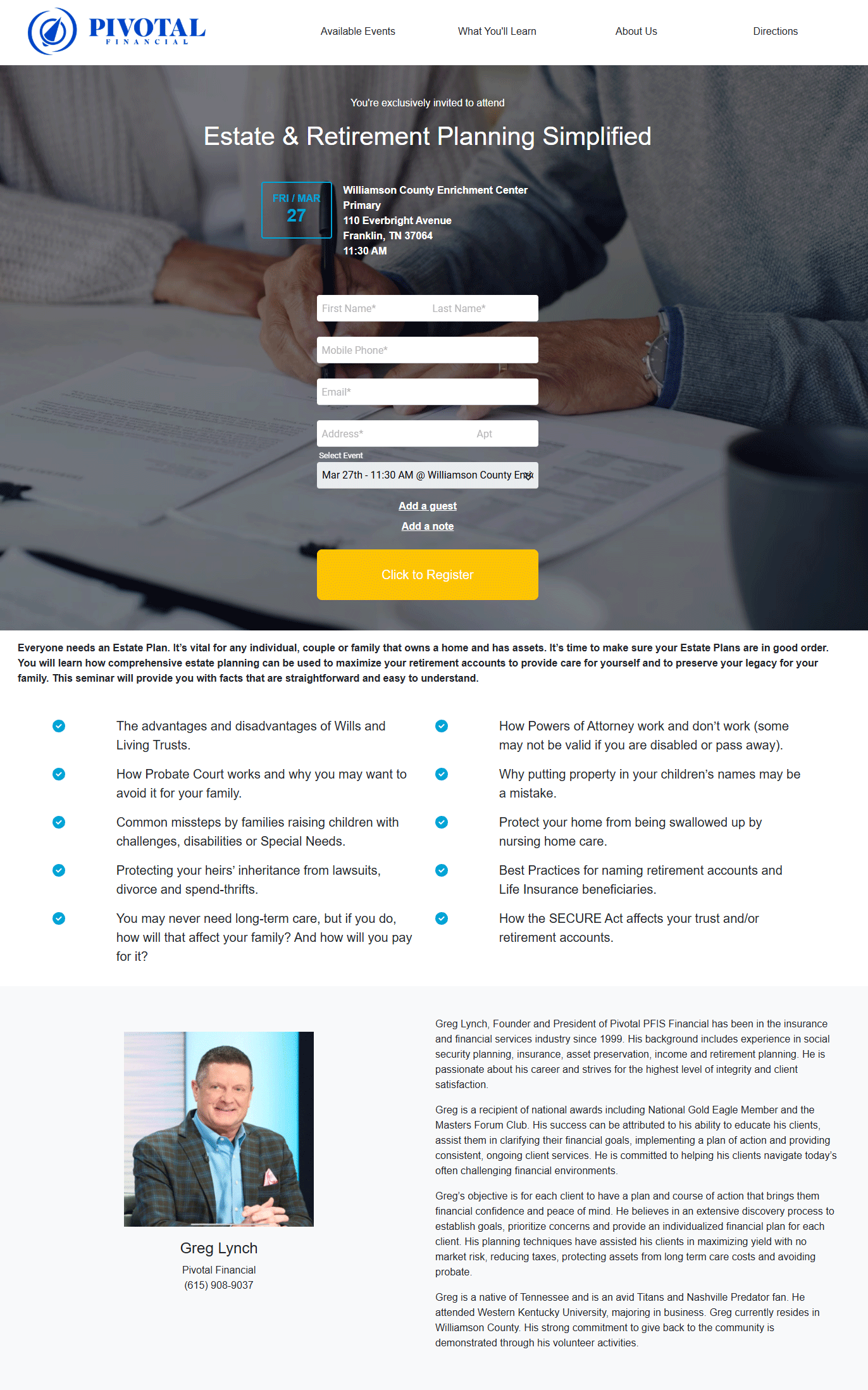 Estate & Retirement Planning Simplified flyer - PFIS Financial